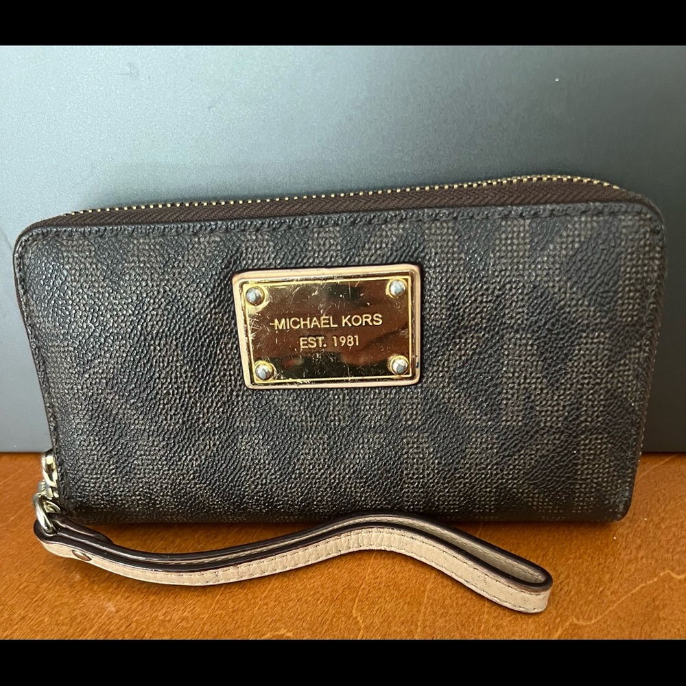 Michael Kors brown monogram coated canvas wallet